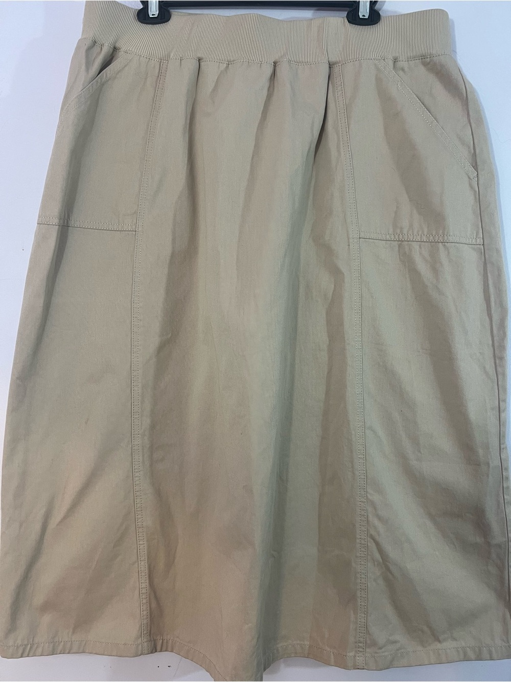 BFA Classics 1X Khaki Tan Cotton Pull-On Midi Skirt Pockets